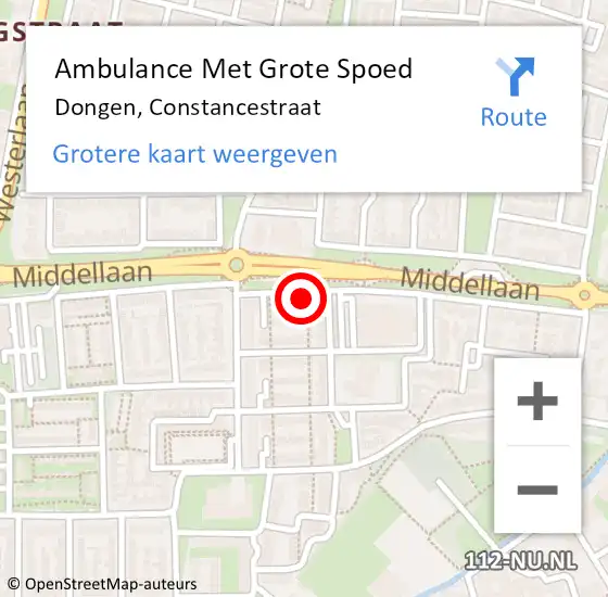 Locatie op kaart van de 112 melding: Ambulance Met Grote Spoed Naar Dongen, Constancestraat op 7 maart 2018 12:34