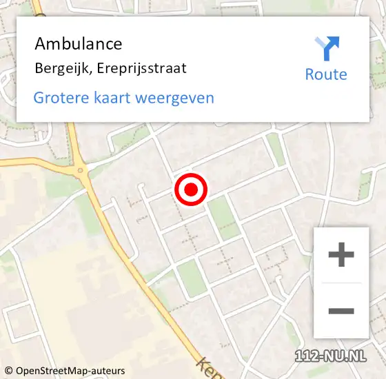 Locatie op kaart van de 112 melding: Ambulance Bergeijk, Ereprijsstraat op 7 maart 2018 12:50