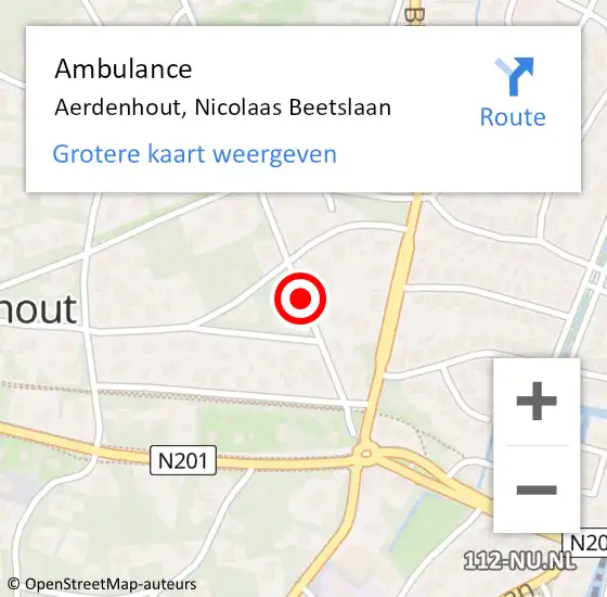 Locatie op kaart van de 112 melding: Ambulance Aerdenhout, Nicolaas Beetslaan op 7 maart 2018 12:57