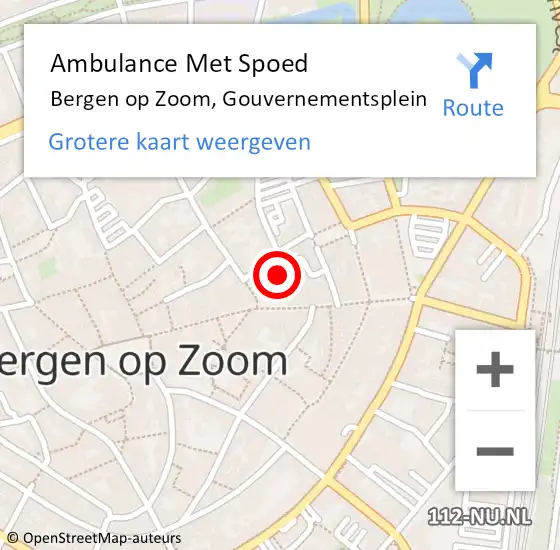 Locatie op kaart van de 112 melding: Ambulance Met Spoed Naar Bergen op Zoom, Gouvernementsplein op 7 maart 2018 13:23