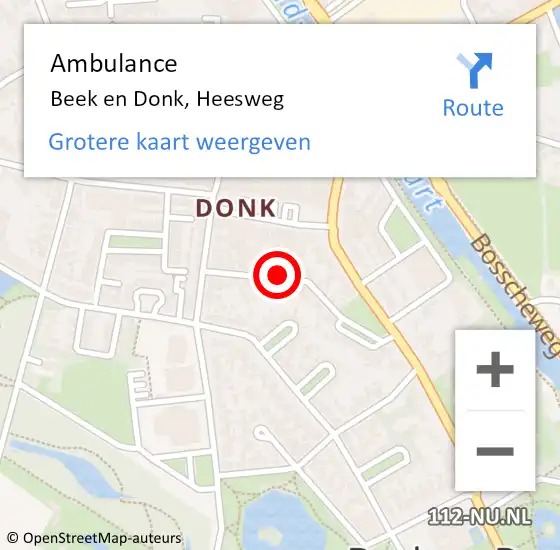 Locatie op kaart van de 112 melding: Ambulance Beek en Donk, Heesweg op 7 maart 2018 14:03