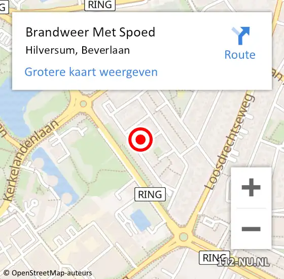 Locatie op kaart van de 112 melding: Brandweer Met Spoed Naar Hilversum, Beverlaan op 7 maart 2018 14:26