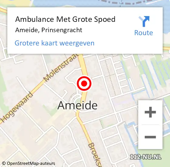 Locatie op kaart van de 112 melding: Ambulance Met Grote Spoed Naar Ameide, Prinsengracht op 7 maart 2018 16:18