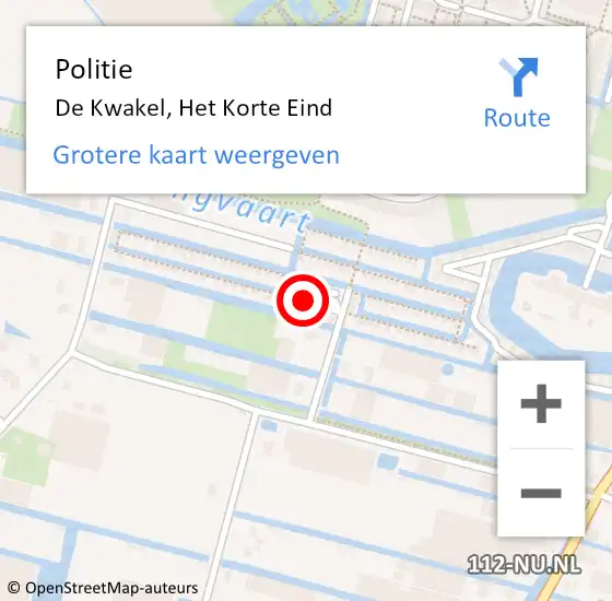 Locatie op kaart van de 112 melding: Politie De Kwakel, Het Korte Eind op 7 maart 2018 22:07