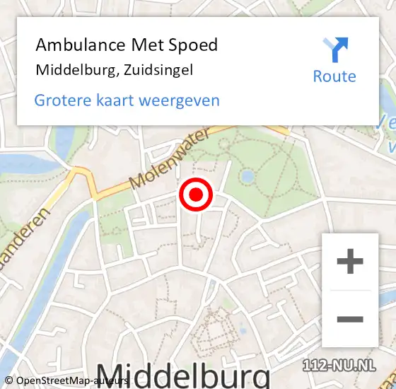 Locatie op kaart van de 112 melding: Ambulance Met Spoed Naar Middelburg, Zuidsingel op 7 maart 2018 22:48
