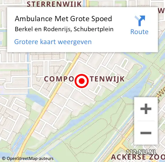 Locatie op kaart van de 112 melding: Ambulance Met Grote Spoed Naar Berkel en Rodenrijs, Schubertplein op 8 maart 2018 00:03