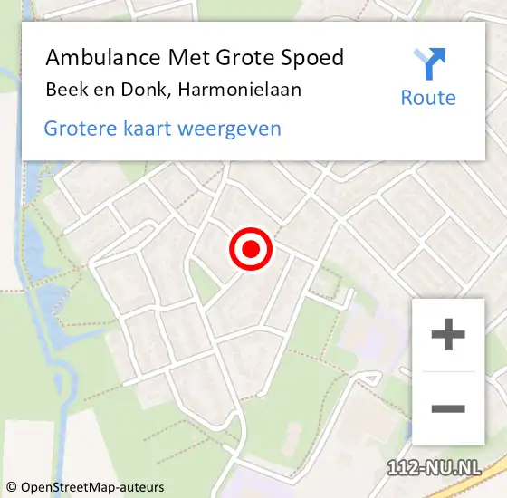 Locatie op kaart van de 112 melding: Ambulance Met Grote Spoed Naar Beek en Donk, Harmonielaan op 8 maart 2018 00:06