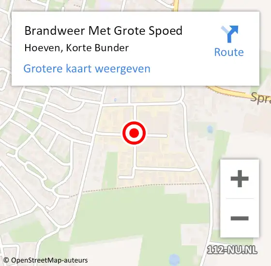 Locatie op kaart van de 112 melding: Brandweer Met Grote Spoed Naar Hoeven, Korte Bunder op 8 maart 2018 00:06