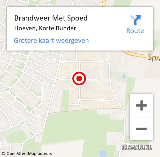 Locatie op kaart van de 112 melding: Brandweer Met Spoed Naar Hoeven, Korte Bunder op 8 maart 2018 00:59