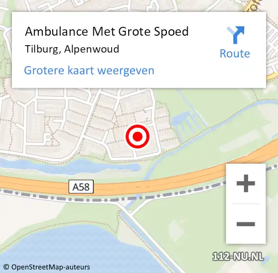 Locatie op kaart van de 112 melding: Ambulance Met Grote Spoed Naar Tilburg, Alpenwoud op 8 maart 2018 01:28