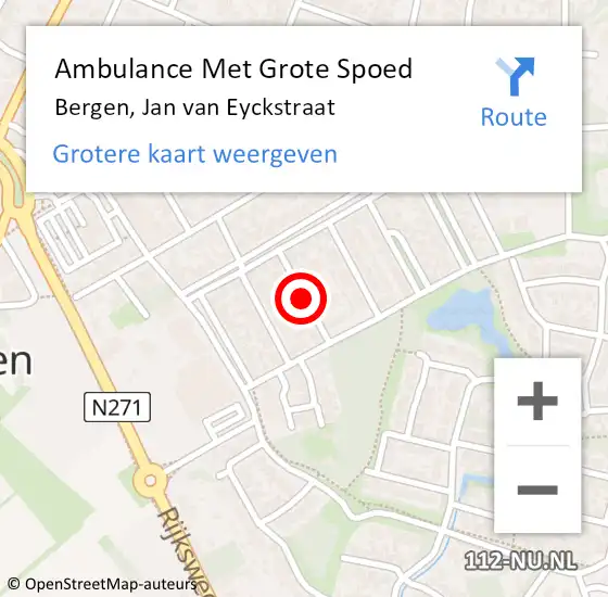 Locatie op kaart van de 112 melding: Ambulance Met Grote Spoed Naar Bergen, Jan van Eyckstraat op 8 maart 2018 03:25