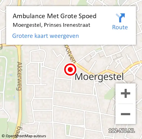 Locatie op kaart van de 112 melding: Ambulance Met Grote Spoed Naar Moergestel, Prinses Irenestraat op 8 maart 2018 04:35