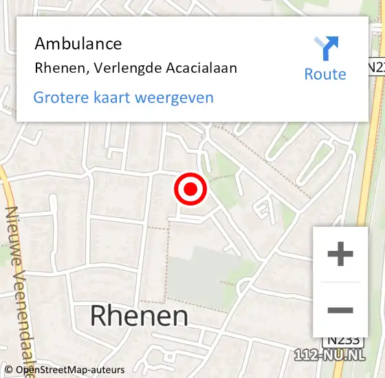 Locatie op kaart van de 112 melding: Ambulance Rhenen, Verlengde Acacialaan op 8 maart 2018 04:38