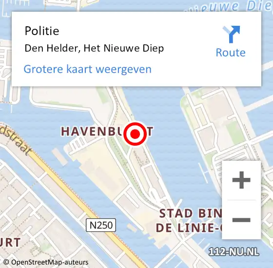 Locatie op kaart van de 112 melding: Politie Den Helder, Het Nieuwe Diep op 8 maart 2018 07:52