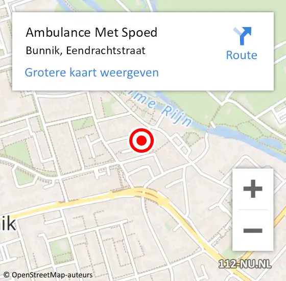 Locatie op kaart van de 112 melding: Ambulance Met Spoed Naar Bunnik, Eendrachtstraat op 8 maart 2018 08:32