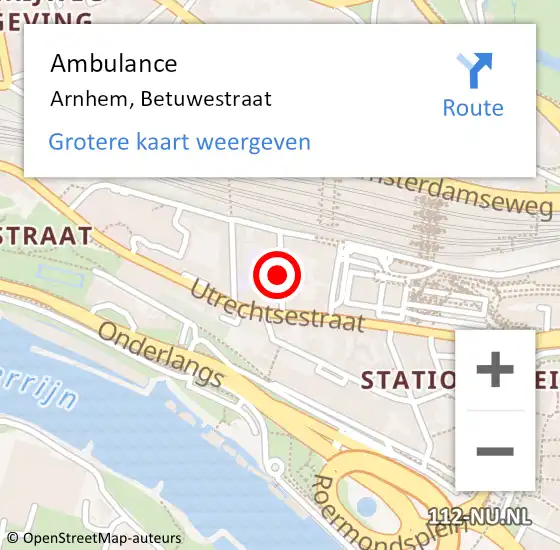 Locatie op kaart van de 112 melding: Ambulance Arnhem, Betuwestraat op 8 maart 2018 10:38