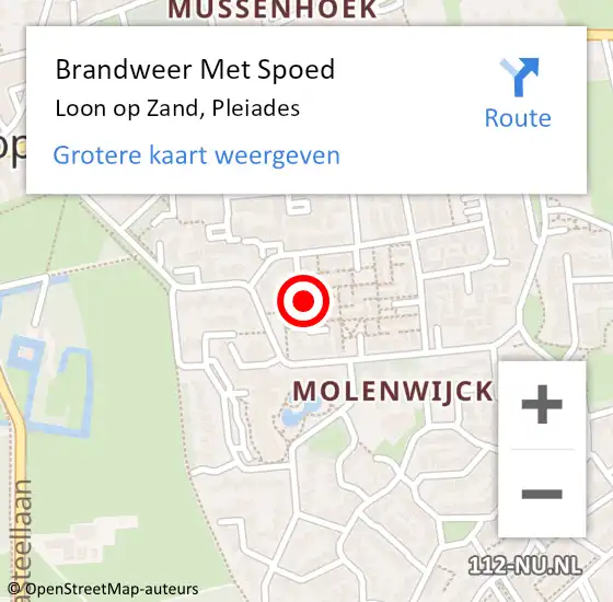 Locatie op kaart van de 112 melding: Brandweer Met Spoed Naar Loon op Zand, Pleiades op 8 maart 2018 10:39