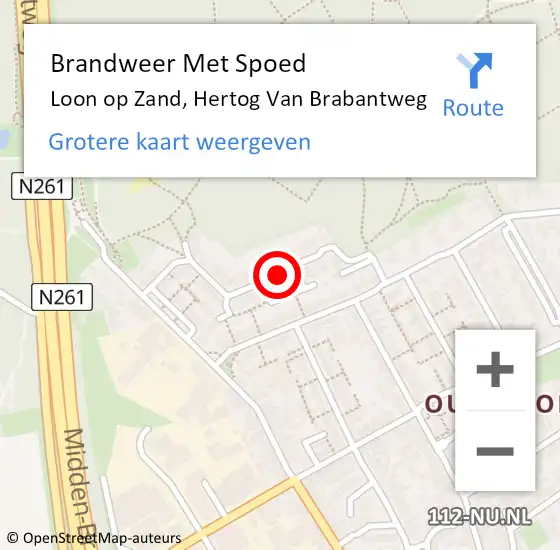 Locatie op kaart van de 112 melding: Brandweer Met Spoed Naar Loon op Zand, Hertog Van Brabantweg op 8 maart 2018 10:47