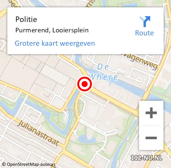 Locatie op kaart van de 112 melding: Politie Purmerend, Looiersplein op 8 maart 2018 10:54