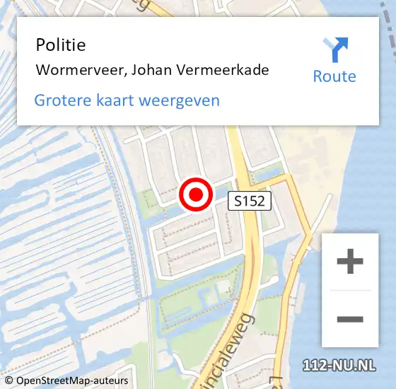 Locatie op kaart van de 112 melding: Politie Wormerveer, Johan Vermeerkade op 8 maart 2018 11:01