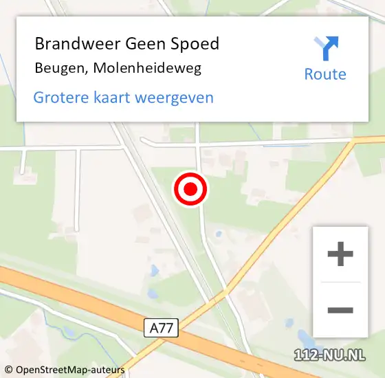 Locatie op kaart van de 112 melding: Brandweer Geen Spoed Naar Beugen, Molenheideweg op 8 maart 2018 11:45