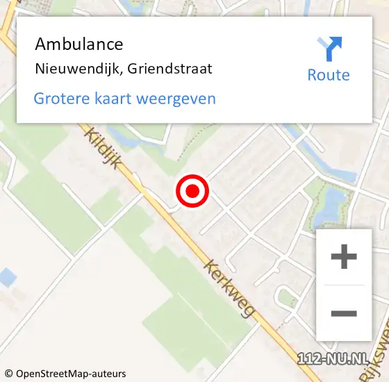 Locatie op kaart van de 112 melding: Ambulance Nieuwendijk, Griendstraat op 8 maart 2018 12:24