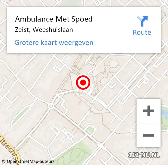 Locatie op kaart van de 112 melding: Ambulance Met Spoed Naar Zeist, Weeshuislaan op 8 maart 2018 12:48
