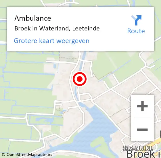 Locatie op kaart van de 112 melding: Ambulance Broek in Waterland, Leeteinde op 8 maart 2018 12:52