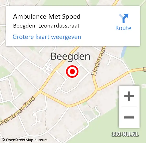 Locatie op kaart van de 112 melding: Ambulance Met Spoed Naar Beegden, Leonardusstraat op 8 maart 2018 13:11