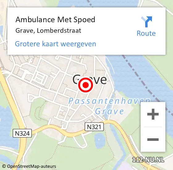 Locatie op kaart van de 112 melding: Ambulance Met Spoed Naar Grave, Lomberdstraat op 8 maart 2018 13:16