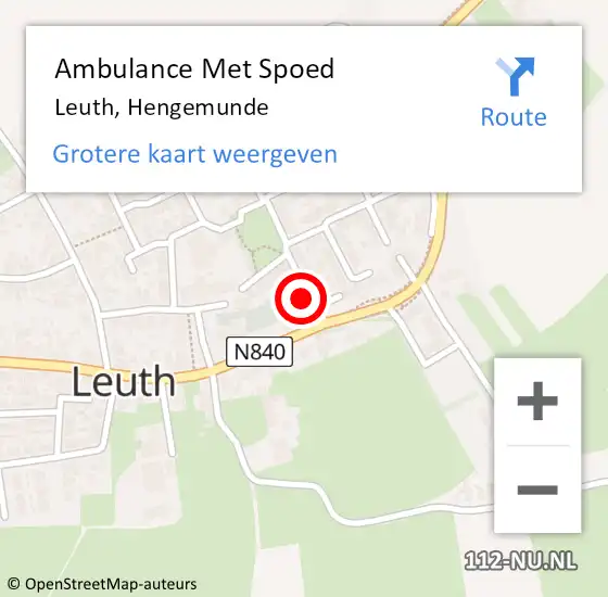 Locatie op kaart van de 112 melding: Ambulance Met Spoed Naar Leuth, Hengemunde op 8 maart 2018 13:53