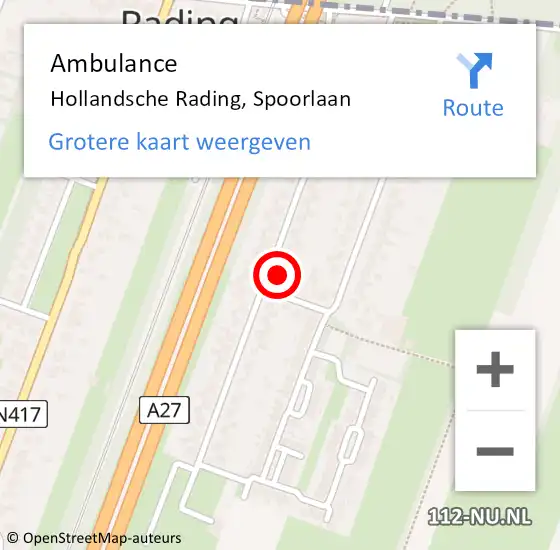 Locatie op kaart van de 112 melding: Ambulance Hollandsche Rading, Spoorlaan op 8 maart 2018 15:11