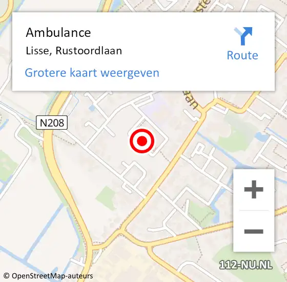 Locatie op kaart van de 112 melding: Ambulance Lisse, Rustoordlaan op 8 maart 2018 15:13