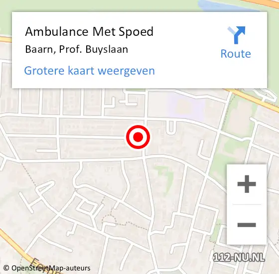 Locatie op kaart van de 112 melding: Ambulance Met Spoed Naar Baarn, Prof. Buyslaan op 8 maart 2018 16:47