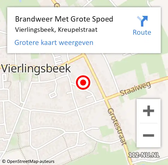 Locatie op kaart van de 112 melding: Brandweer Met Grote Spoed Naar Vierlingsbeek, Kreupelstraat op 8 maart 2018 17:26