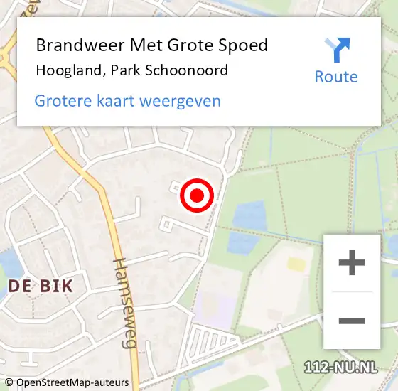 Locatie op kaart van de 112 melding: Brandweer Met Grote Spoed Naar Hoogland, Park Schoonoord op 8 maart 2018 17:32