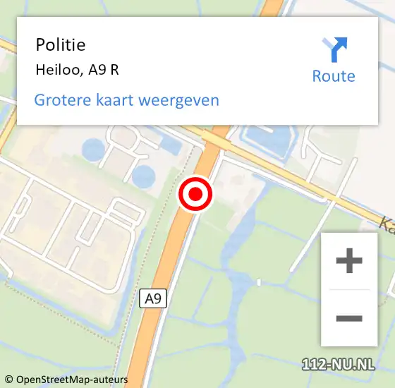 Locatie op kaart van de 112 melding: Politie Heiloo, A9 R op 8 maart 2018 17:50