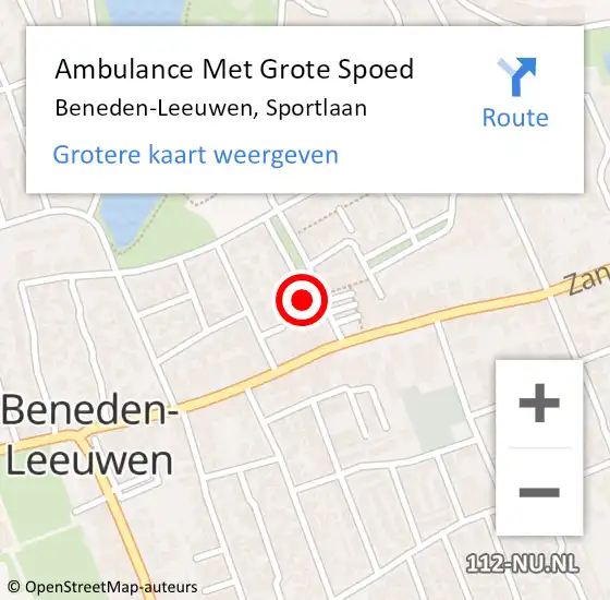 Locatie op kaart van de 112 melding: Ambulance Met Grote Spoed Naar Beneden-Leeuwen, Sportlaan op 8 maart 2018 18:48