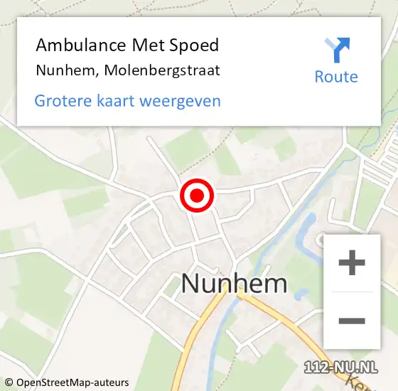 Locatie op kaart van de 112 melding: Ambulance Met Spoed Naar Nunhem, Molenbergstraat op 8 maart 2018 19:07