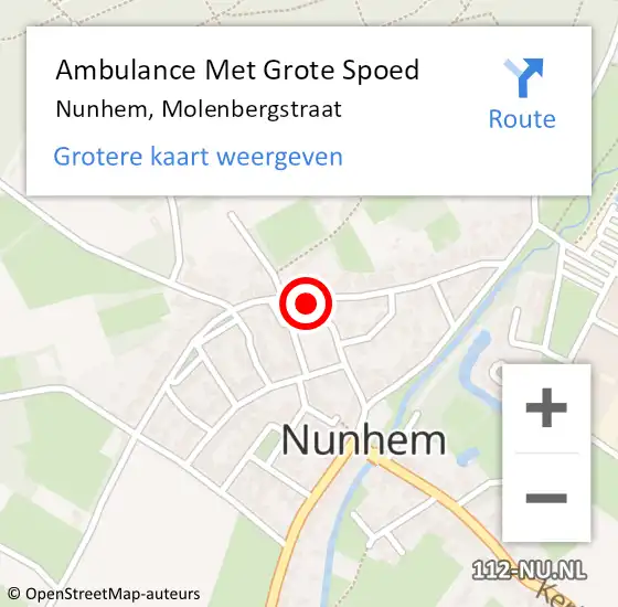 Locatie op kaart van de 112 melding: Ambulance Met Grote Spoed Naar Nunhem, Molenbergstraat op 8 maart 2018 19:17