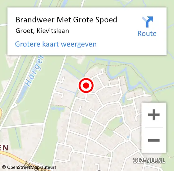 Locatie op kaart van de 112 melding: Brandweer Met Grote Spoed Naar Groet, Kievitslaan op 8 maart 2018 19:25