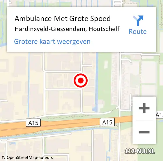Locatie op kaart van de 112 melding: Ambulance Met Grote Spoed Naar Hardinxveld-Giessendam, Houtschelf op 8 maart 2018 20:57