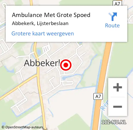 Locatie op kaart van de 112 melding: Ambulance Met Grote Spoed Naar Abbekerk, Lijsterbeslaan op 8 maart 2018 22:38