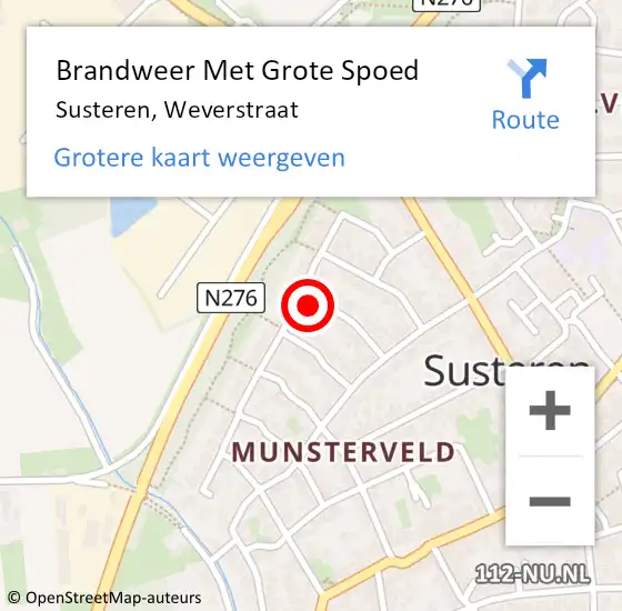 Locatie op kaart van de 112 melding: Brandweer Met Grote Spoed Naar Susteren, Weverstraat op 8 maart 2018 23:11