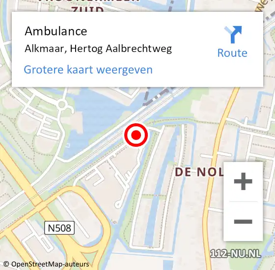Locatie op kaart van de 112 melding: Ambulance Alkmaar, Hertog Aalbrechtweg op 8 maart 2018 23:13