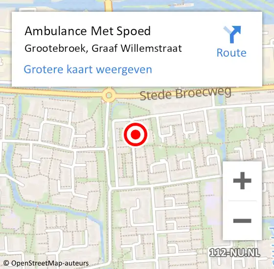 Locatie op kaart van de 112 melding: Ambulance Met Spoed Naar Grootebroek, Graaf Willemstraat op 8 maart 2018 23:41