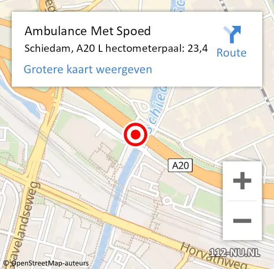 Locatie op kaart van de 112 melding: Ambulance Met Spoed Naar Schiedam, A20 L hectometerpaal: 23,4 op 9 maart 2018 01:36