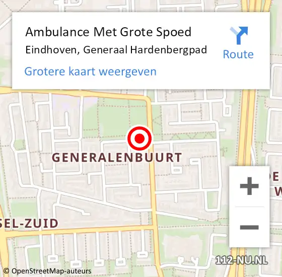 Locatie op kaart van de 112 melding: Ambulance Met Grote Spoed Naar Eindhoven, Generaal Hardenbergpad op 9 maart 2018 02:49