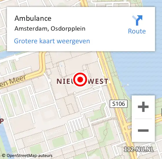 Locatie op kaart van de 112 melding: Ambulance Amsterdam, Osdorpplein op 9 maart 2018 03:38