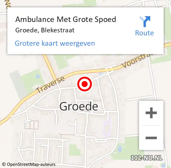 Locatie op kaart van de 112 melding: Ambulance Met Grote Spoed Naar Groede, Blekestraat op 9 maart 2018 05:49